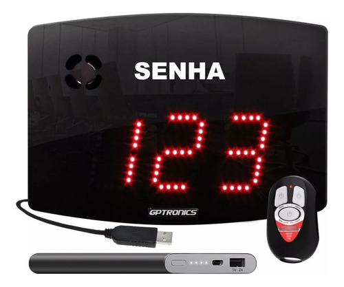 Painel de Senha GPTRONICS Agilize Slim 25 S USB para Bateria externa para carrinho lanche cor preto