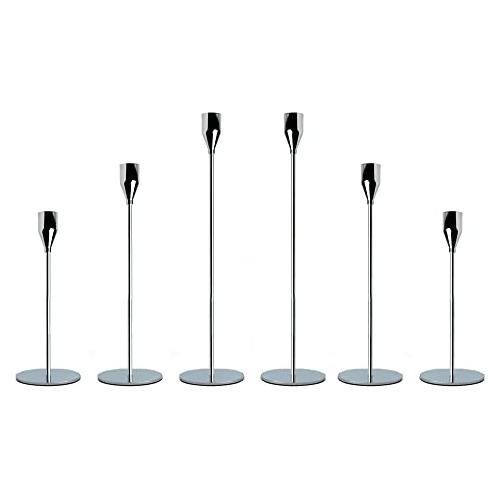 Juego De 6 Porta Velas De Plata Soporte Cónico Bodas, ...
