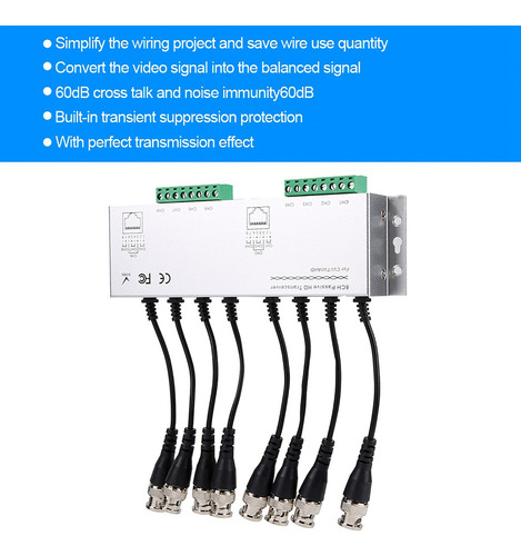 Balun De Vídeo 8ch Hd Bnc Macho A Utp Cable Transceptor Adap