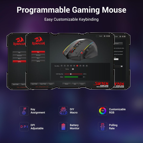 Mouse De Juego Inalámbrico Redragon, Dpi De Ratón Ergonómico