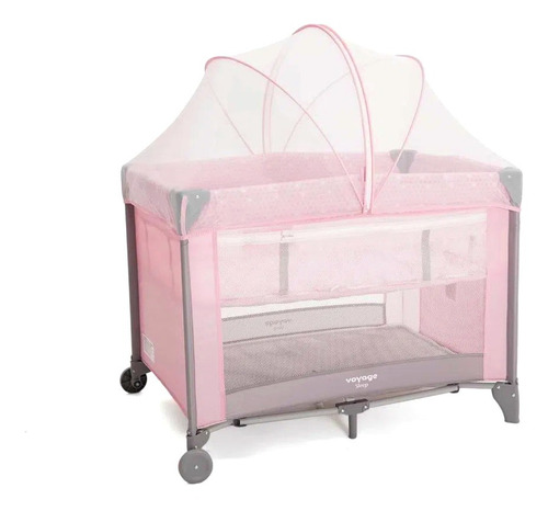 Berço Cercado Portátil Para Bebê Sleep Até 18kgs Rosa Voyage