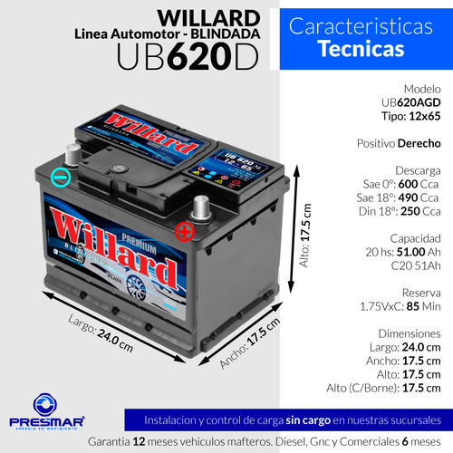 Bateria Willard Ub620d 12x65 Citroen C3 1.6