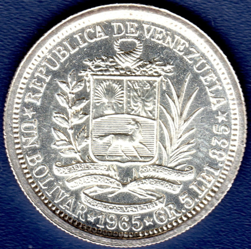 Moneda De Plata De 1 Bolívar Del Año 1965