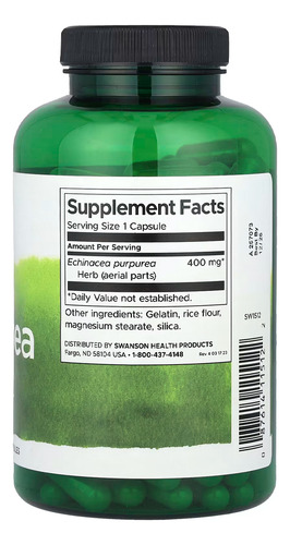 Equinácea 400mg Swanson 180 Caps Importado