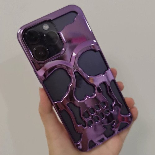 Capa De Metal Para iPhone 16 Pro Max Com Caveira Aberta