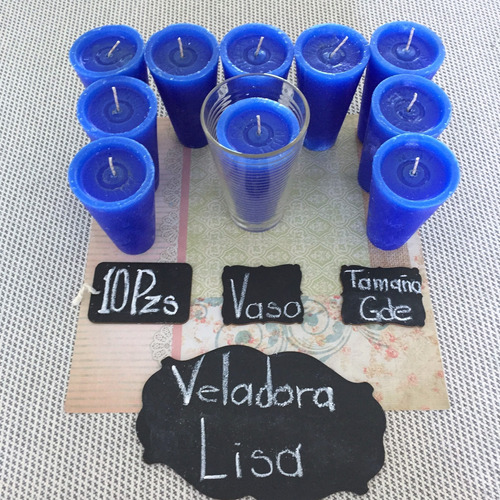 Veladora Azul Rey - Repuesto Limonero I 10 Piezas + 1 Vaso