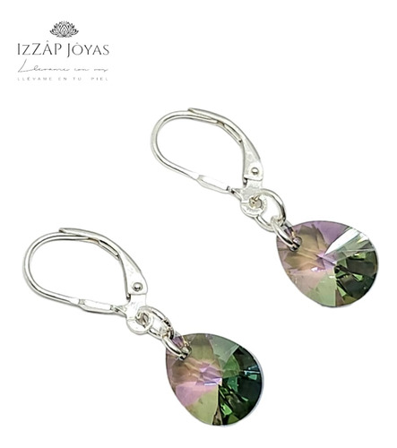 Aros Brisuras + Cristales Swarovski Gota 12 Mm Plata 925