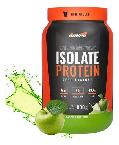 Whey Isolate Protein Pote 900g Proteína Isolada New Millen Sabor Maçã Verde