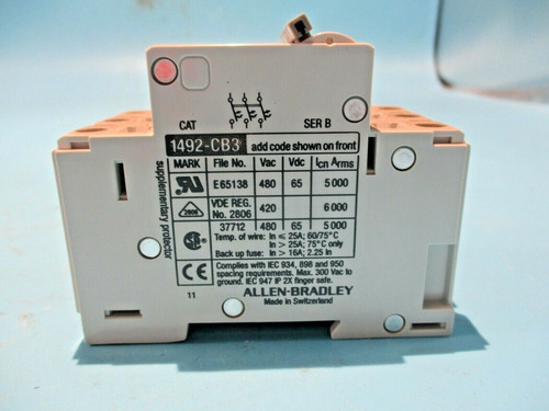 New Allen-bradley 1492-cb3h150 Ser.b 3 Pole 15a/amp Circ Ccg