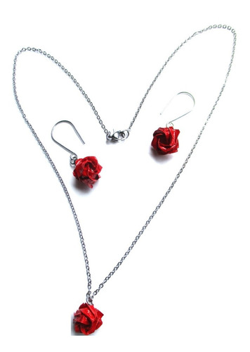 Juego De Collar Y Aretes De Rosas Rojas (kawasaki)