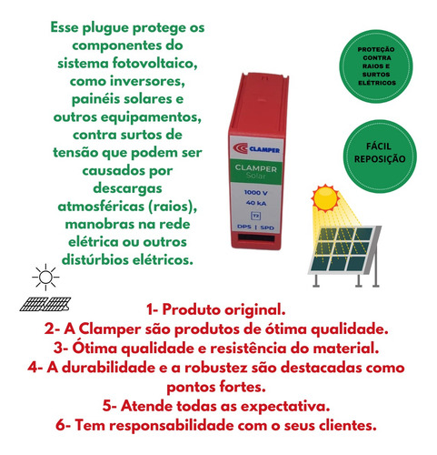 Kit 6 Clamper Plugue De Reposição Solar 1000v 40ka 18ka Dps