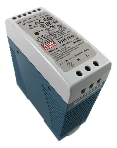Mean Well Mdr-40-5 Fuente De Alimentación De Riel Din De Ca A Cc, 5 V, 6 Amperios, 30 W