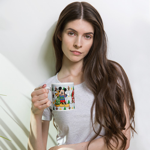 Taza Mouse Pad Y Posavaso Mickey Y Pluto Feliz Navidad Md4