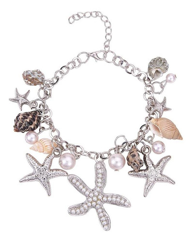 Ph Pandahall Pulsera Tobillera De Concha De Estrella De Mar, Pulsera De Plata. 9 Cm