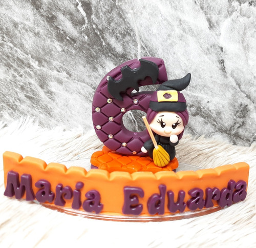 Imagem 4 de 5 de Topo De Bolo Bruxinha Halloween Vela Aniversario Decorada