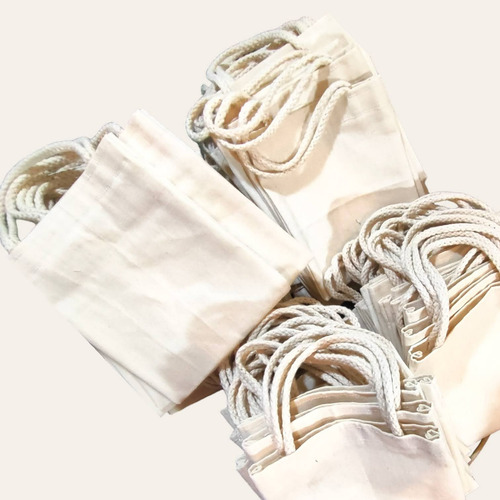 90 Mini Ecobags 15x18 Algodão Cru 160gr Alça Cordão Creme Lisa