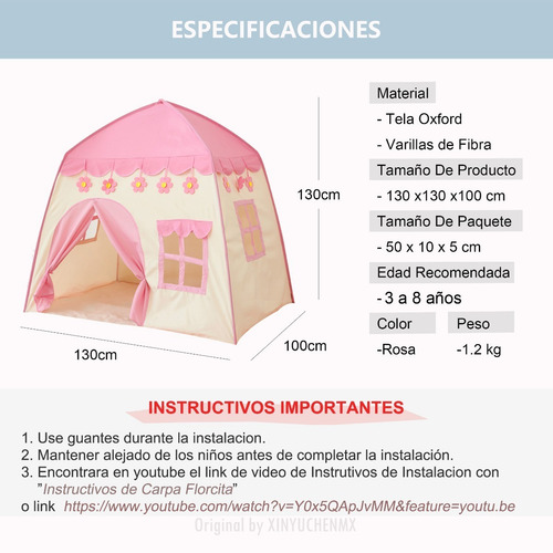 Imagen 5 de 8 de Casa De Niñas Castillo Princesa Juguete Interior Tienda