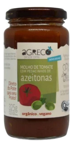 Molho de Tomate Orgânico Azeitona Agreco Vidro 325g