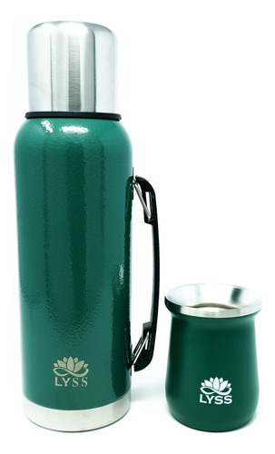 Termo Doble Acero Inox. 1 Litro + Mate 260ml .  Verde