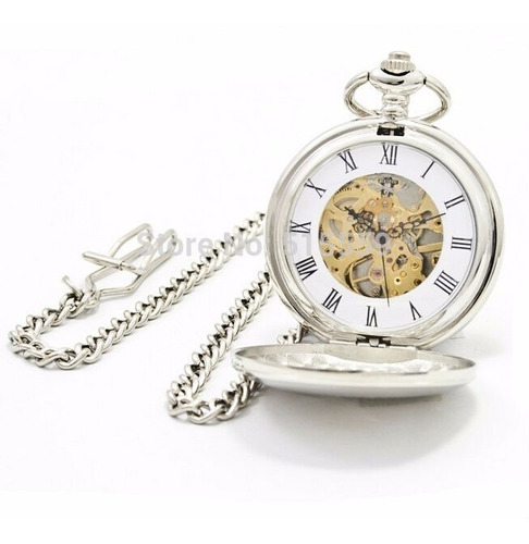 Reloj De Bolsillo Tipo Vintage Plateado Mecanico De Cuerda 9