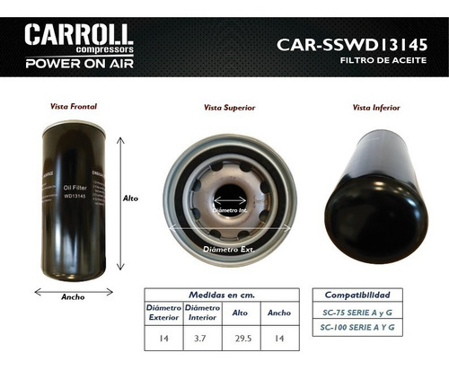 Filtro De Aceite Para Compresor De Tornillo 75-100hp