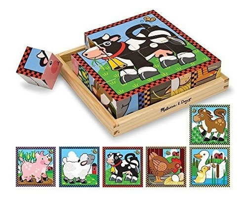Melissa - Doug Farm Puzzle De Cubo De Madera Con Bandeja De