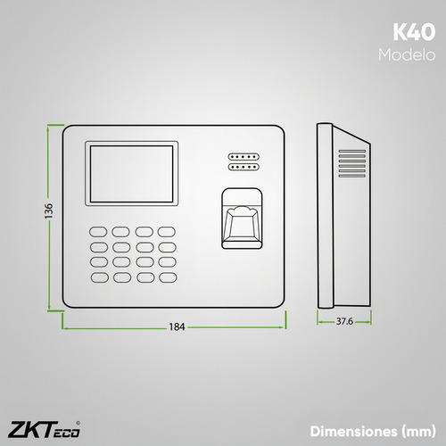 Control Acceso Zkteco K40 1000 Huellas Hoja De Cálculo Plateado