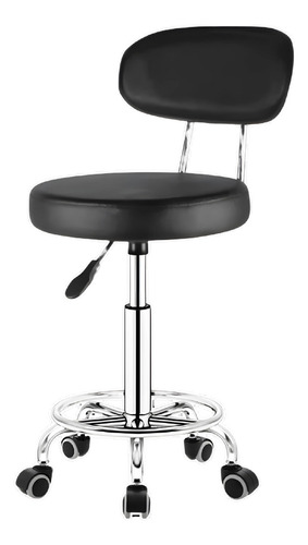 Silla Banco Taburete Oficina 360° Ajustable Con Respaldo Color Negro Material del tapizado Piel