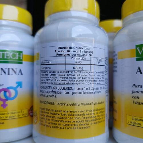 Vitatech L Arginina Potenciada + Vitamina E (60 Cápsulas) Sin Sabor