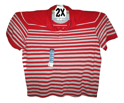 Camiseta Rojo Y Gris Tipo Polo Hombre Talla 2x Basic Edition