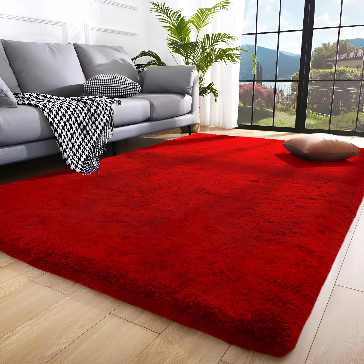 Tapete 2.00x1.50 Casa Laura Enxovais Shaggy Felpudo Para Quarto Sala Luxo Vermelho