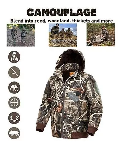 NEW VIEW Ropa de caza silenciosa para niños, chaqueta de camuflaje juvenil  resistente al agua con forro grueso para clima frío