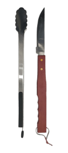 Pinza Y Cuchillo Para Asador Soporte Largo Parrilla Bbq 