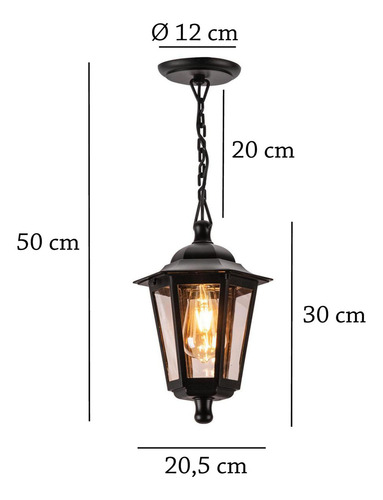 4 Pendente Lente Transp. Retro Externo E27 Preto Lup39