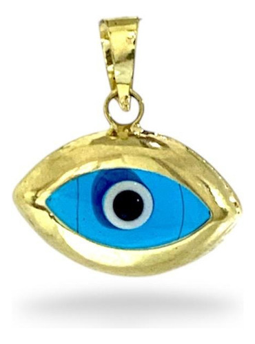 Dije De Oro 14k, Ojo Alargado Con Ojo Turco, Estambul Joya Color Celeste