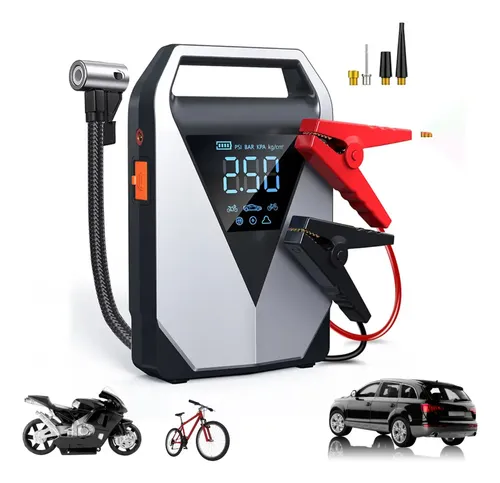 Auxiliar Partida Bateria Portátil Compressor Ar Emergência 8000 Mah Power Bank Celular Inflador Encher Pneu Luz De Emergência