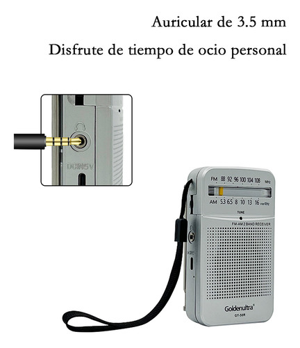 Radio Portátil Con Altavoz Y Conector Para Auriculares Am Fm Plateado