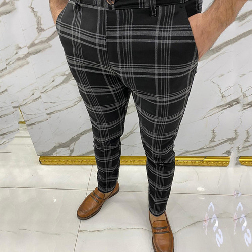 S2 Pantalones De Vestir Para Hombre, A Cuadros, Frente Plano