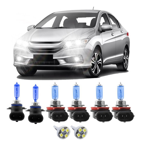 Kit Lampada Super Branca Honda City 2015 2016 Farol E Milha