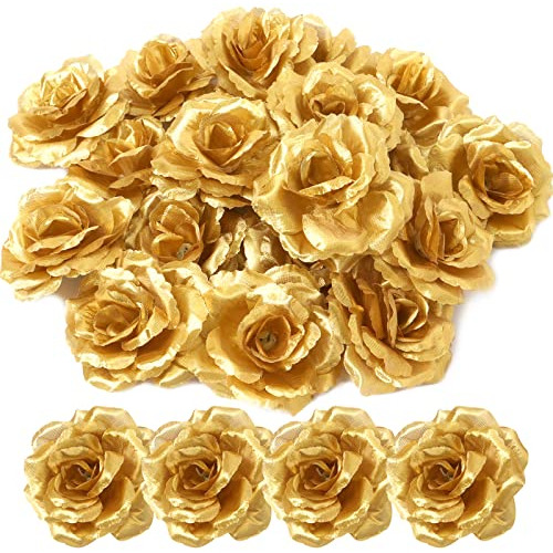 30 Piezas De Rosas Artificiales Color Oro, Cabezas De F...