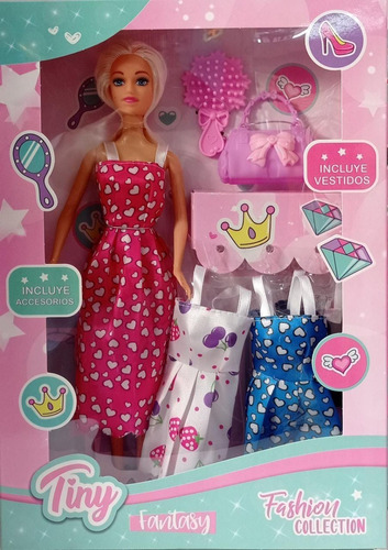 Muñeca Tiny Fashion Fantasy Vestidos + Accs En Mi Cielo Azul