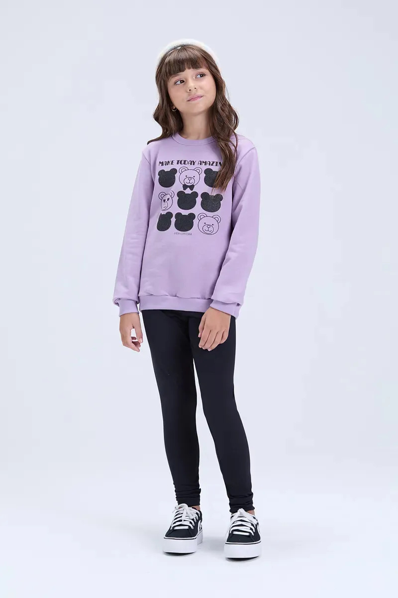 Conjunto Infantil Menina Inverno Moletom Ursinhos E Legging Lilás 6