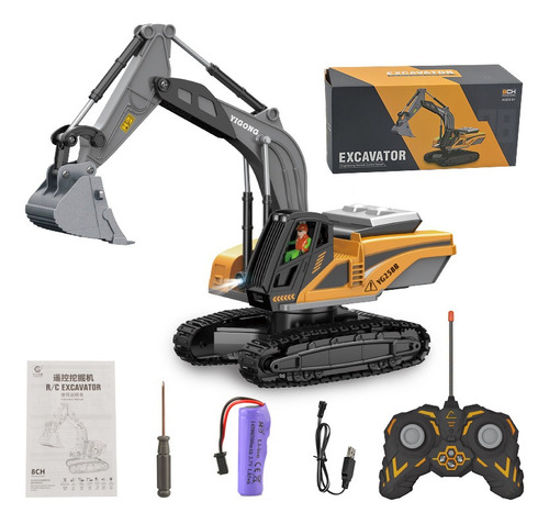 Excavadora 1:22 A Control Remoto De Juguete, 8 Canales Color Naranja Claro