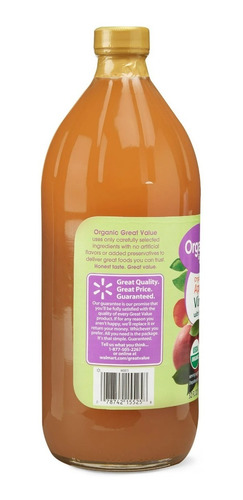 Vinagre Manzana Great Value Apple Cider Orgánico Madre