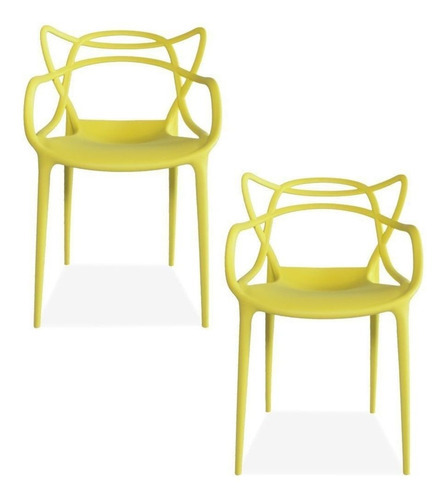 Kit 02 Cadeiras Decorativas Sala De Jantar Amsterdam Amarelo Desenho Do Tecido Liso