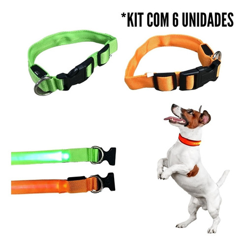 6 Coleira Para Cachorro Pet Com Led Tamanho Grande Regulável