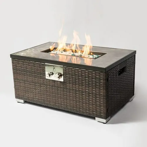 Mesa De Fuego Rectangular Para Exteriores Con Tapa De Tanque