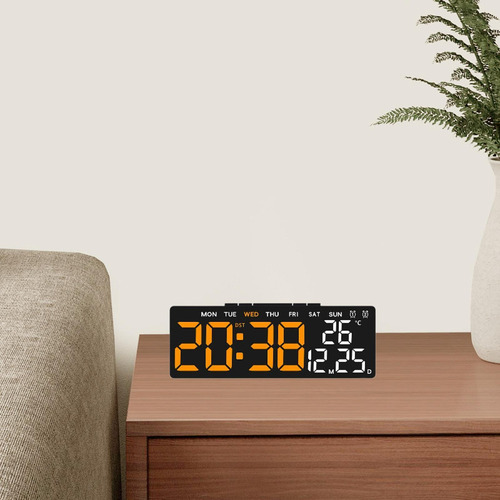Reloj Despertador Digital Concha Negra Hora Naranja