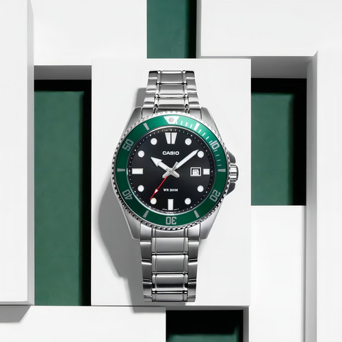 Reloj casio hombre mdv-107d-3a analogico acero inox color plateado y verde