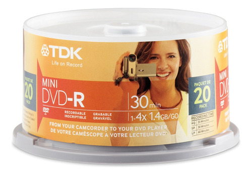 Tubom Com 20 Mini Dvd-r Tdk 30 Min Gravável 1,4gb